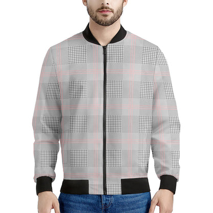 Grey Prince of Wales Check Print Men's Bomber Jacket