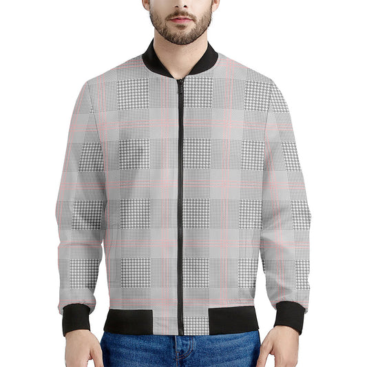 Grey Prince of Wales Check Print Men's Bomber Jacket