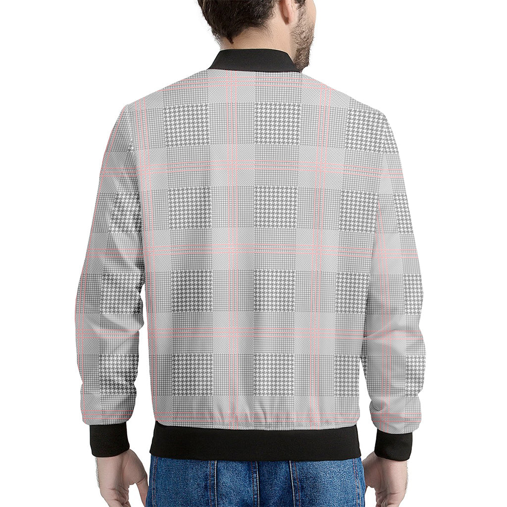 Grey Prince of Wales Check Print Men's Bomber Jacket
