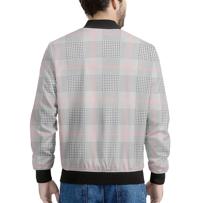Grey Prince of Wales Check Print Men's Bomber Jacket