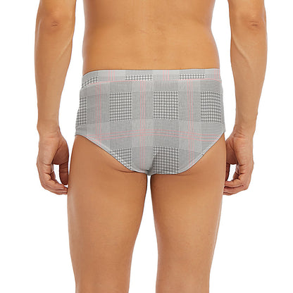 Grey Prince of Wales Check Print Men's Briefs
