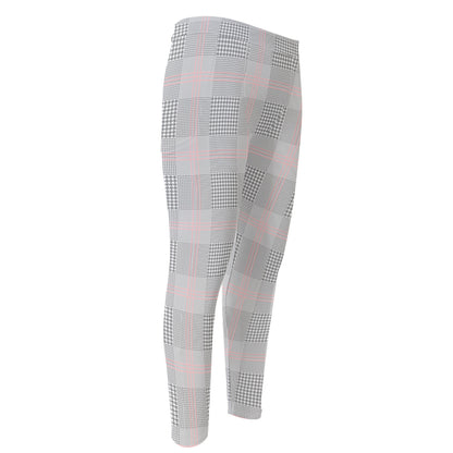 Grey Prince of Wales Check Print Men's Compression Pants