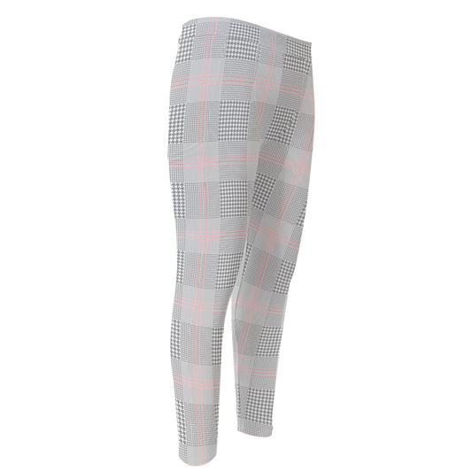 Grey Prince of Wales Check Print Men's Compression Pants