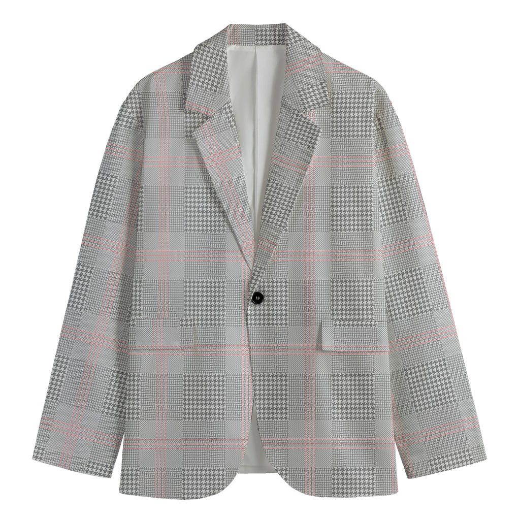 Grey Prince of Wales Check Print Men's Cotton Blazer