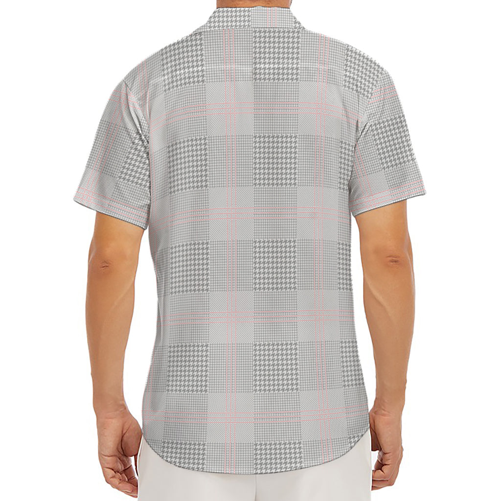 Grey Prince of Wales Check Print Men's Deep V-Neck Shirt