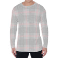 Grey Prince of Wales Check Print Men's Long Sleeve T-Shirt