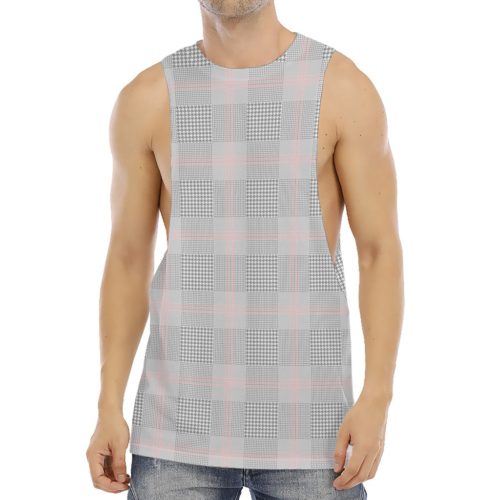 Grey Prince of Wales Check Print Men's Muscle Tank Top