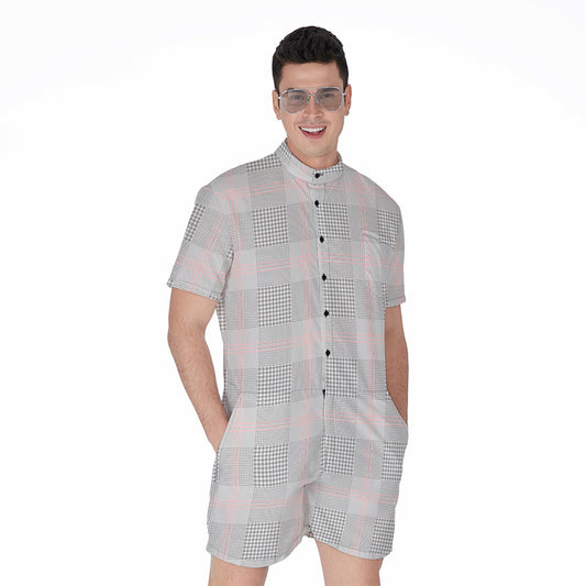 Grey Prince of Wales Check Print Men's Rompers