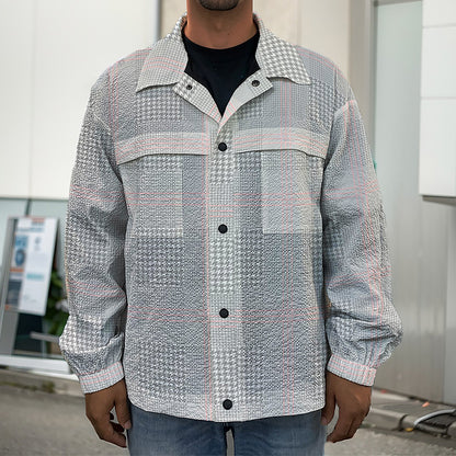 Grey Prince of Wales Check Print Men's Shirt Jacket