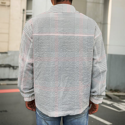 Grey Prince of Wales Check Print Men's Shirt Jacket