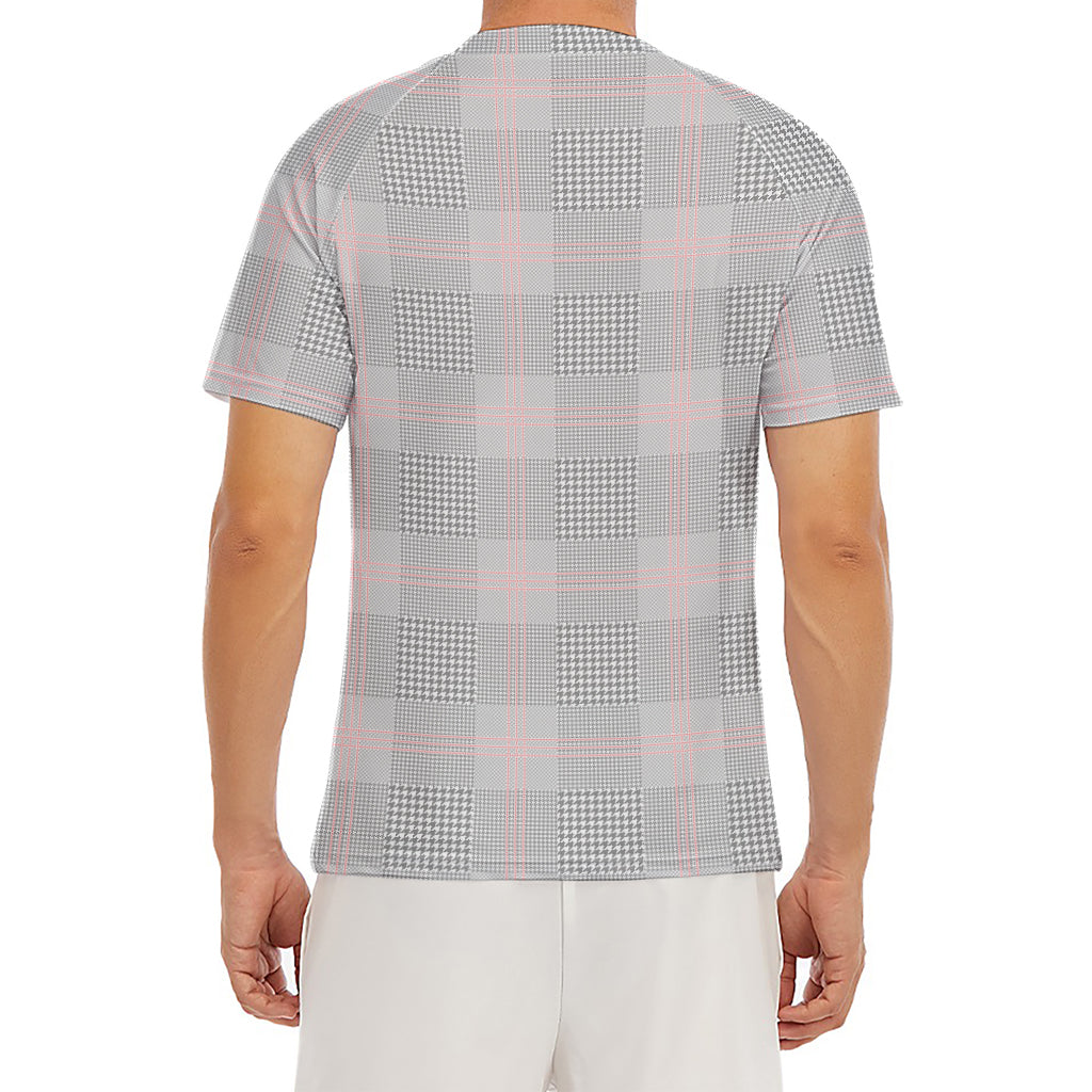 Grey Prince of Wales Check Print Men's Short Sleeve Rash Guard