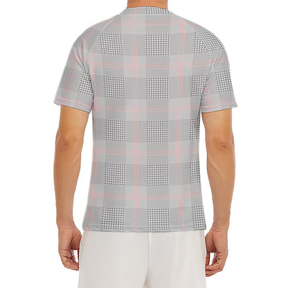 Grey Prince of Wales Check Print Men's Short Sleeve Rash Guard