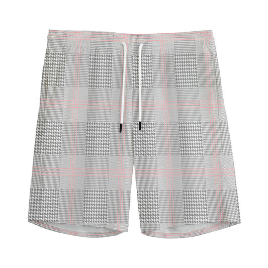 Grey Prince of Wales Check Print Men's Sports Shorts