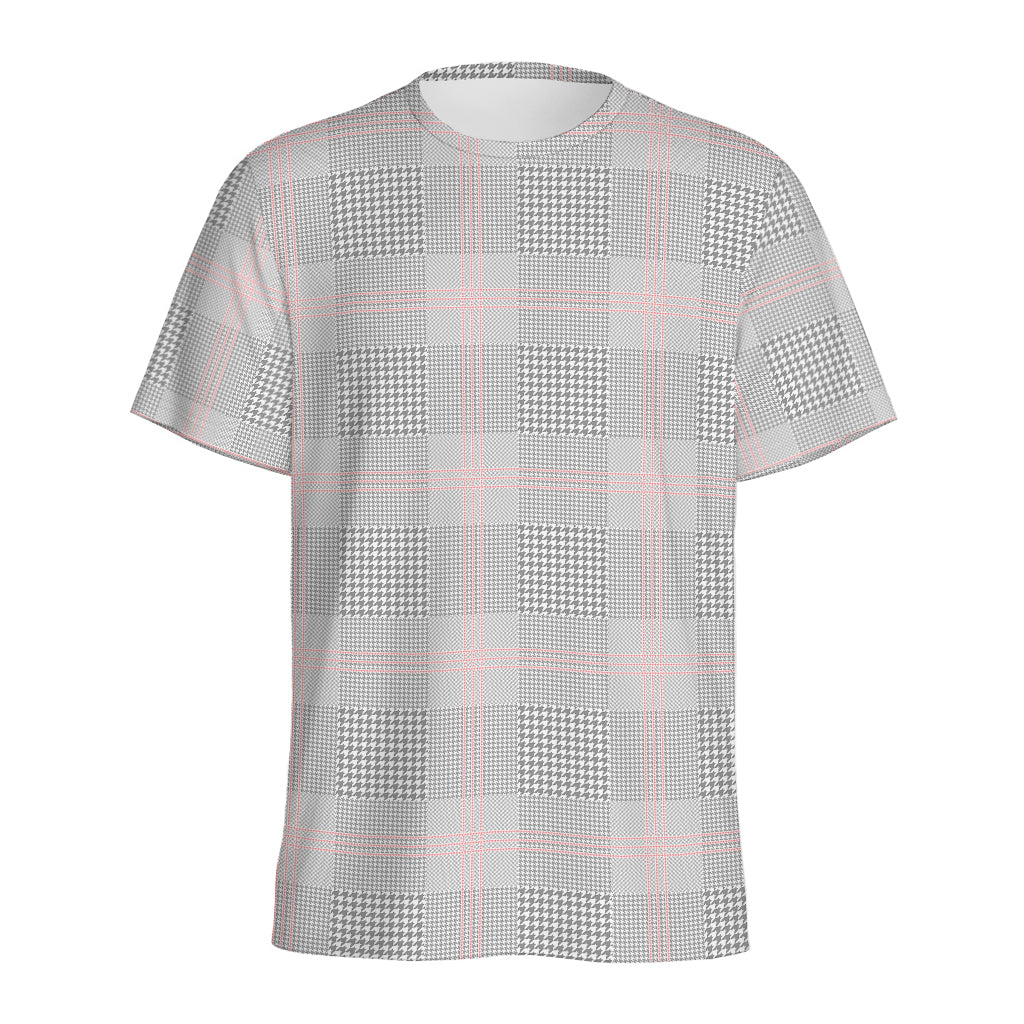 Grey Prince of Wales Check Print Men's Sports T-Shirt
