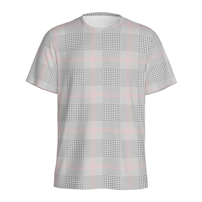 Grey Prince of Wales Check Print Men's Sports T-Shirt
