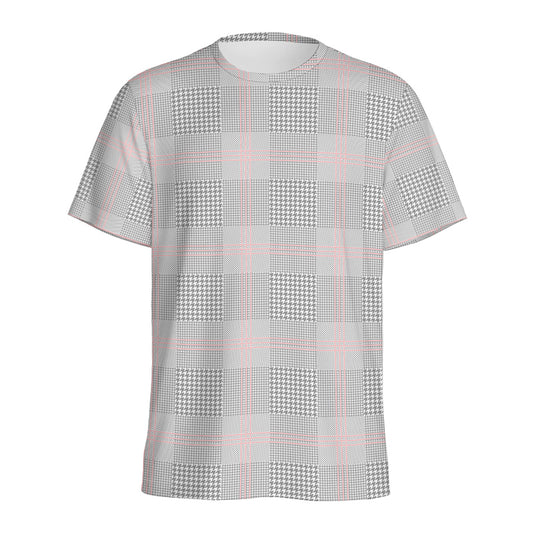 Grey Prince of Wales Check Print Men's Sports T-Shirt