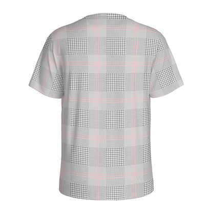 Grey Prince of Wales Check Print Men's Sports T-Shirt