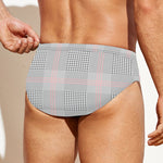 Grey Prince of Wales Check Print Men's Swim Briefs