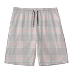 Grey Prince of Wales Check Print Men's Swim Trunks