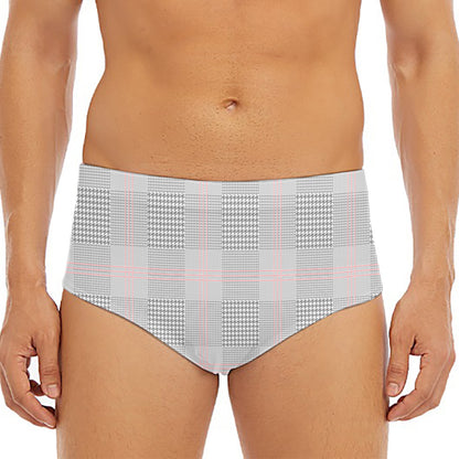 Grey Prince of Wales Check Print Men's Triangle Swim Briefs