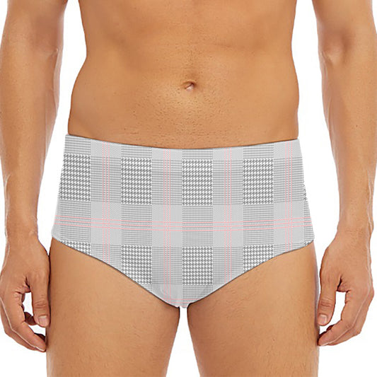 Grey Prince of Wales Check Print Men's Triangle Swim Briefs