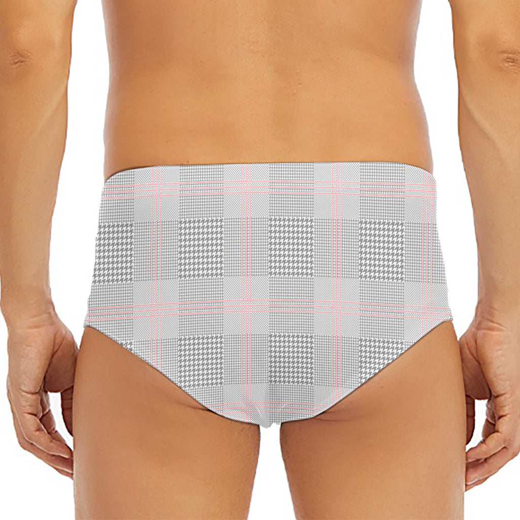 Grey Prince of Wales Check Print Men's Triangle Swim Briefs