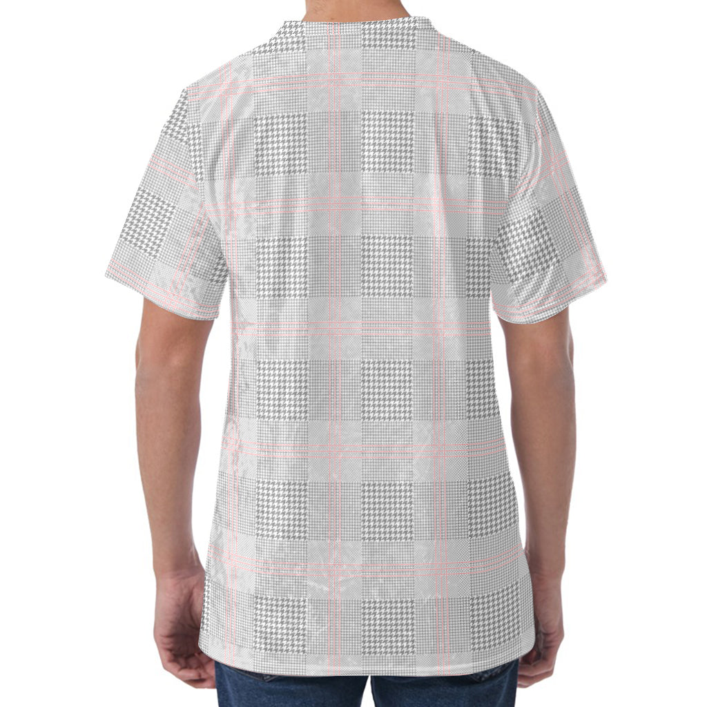 Grey Prince of Wales Check Print Men's Velvet T-Shirt