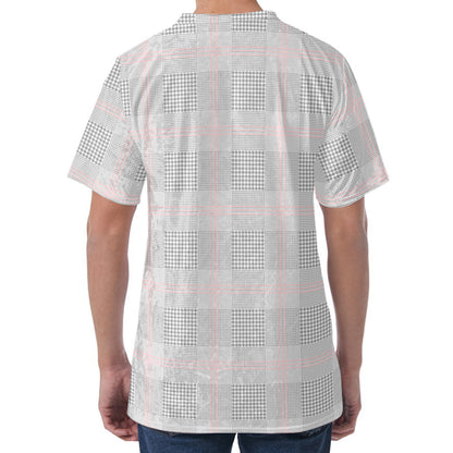 Grey Prince of Wales Check Print Men's Velvet T-Shirt