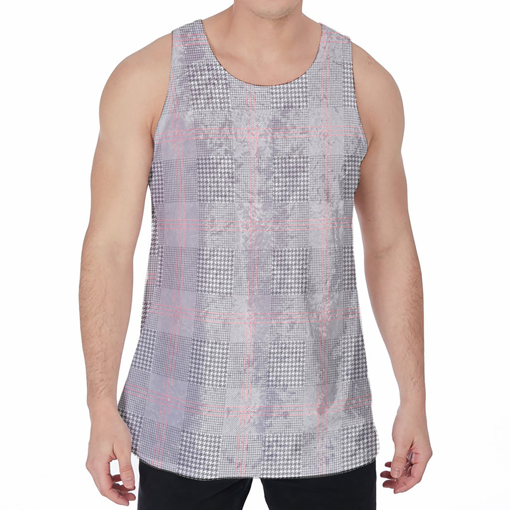 Grey Prince of Wales Check Print Men's Velvet Tank Top