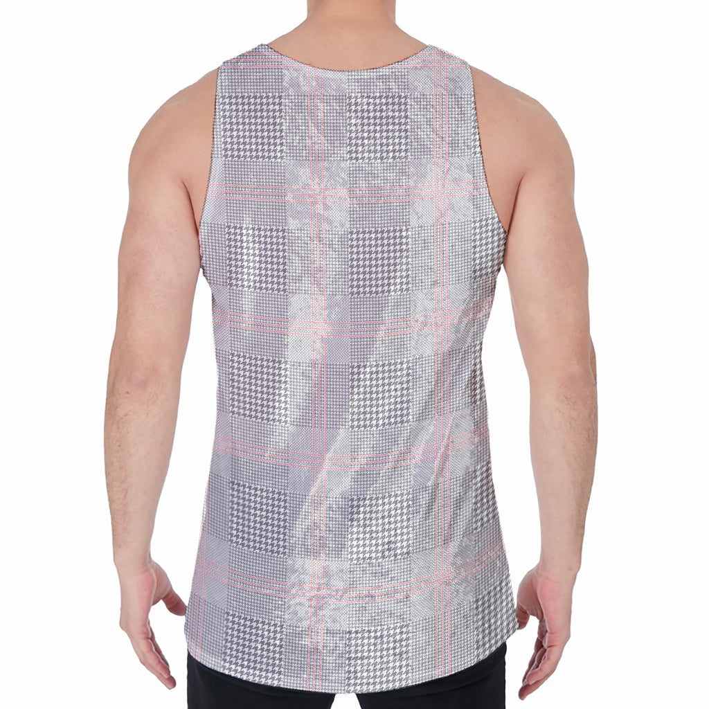 Grey Prince of Wales Check Print Men's Velvet Tank Top