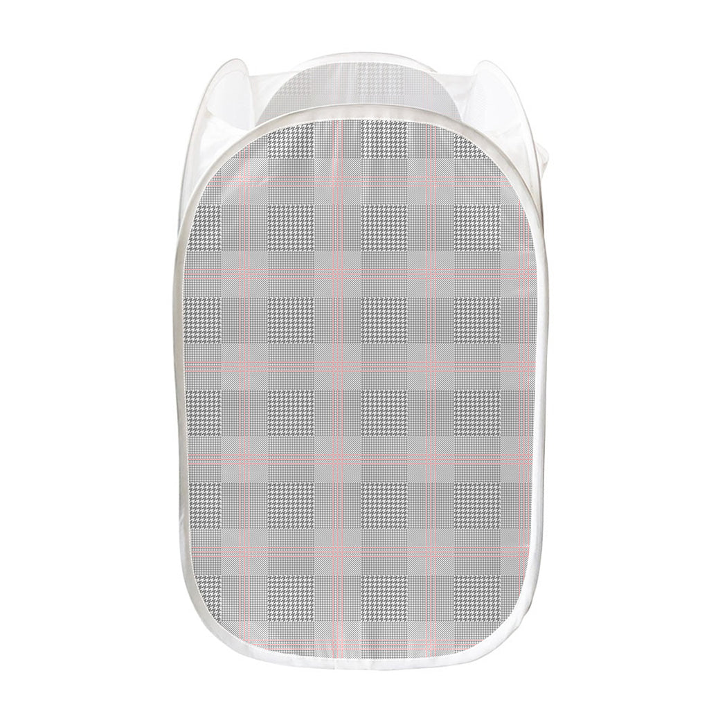 Grey Prince of Wales Check Print Mesh Laundry Hamper