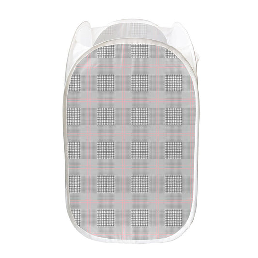 Grey Prince of Wales Check Print Mesh Laundry Hamper