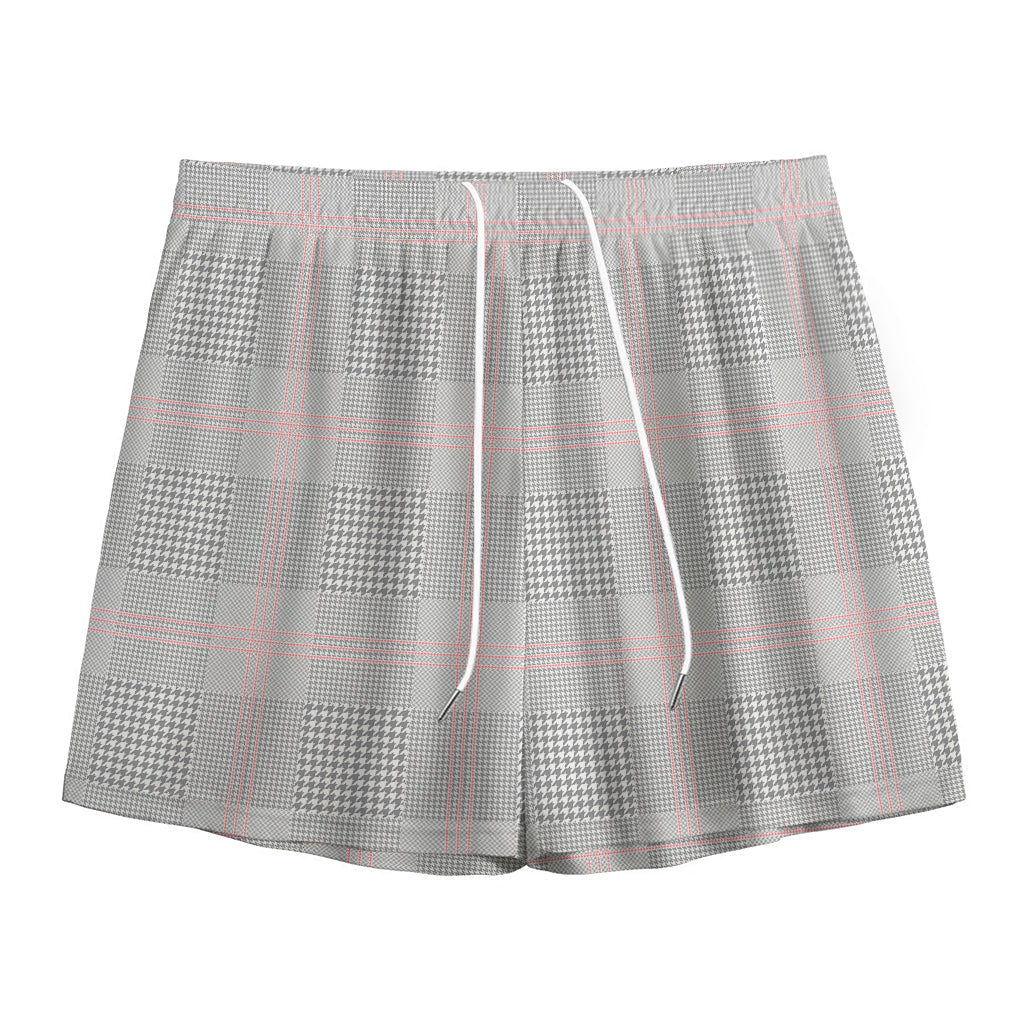 Grey Prince of Wales Check Print Mesh Shorts