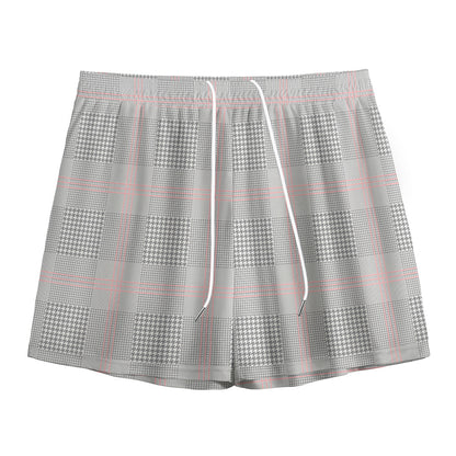 Grey Prince of Wales Check Print Mesh Shorts