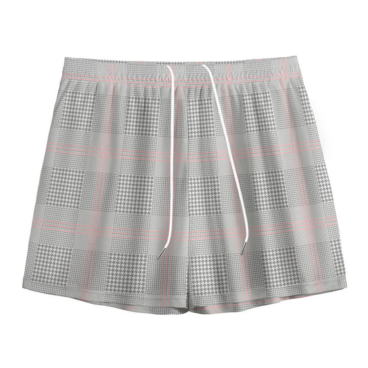Grey Prince of Wales Check Print Mesh Shorts
