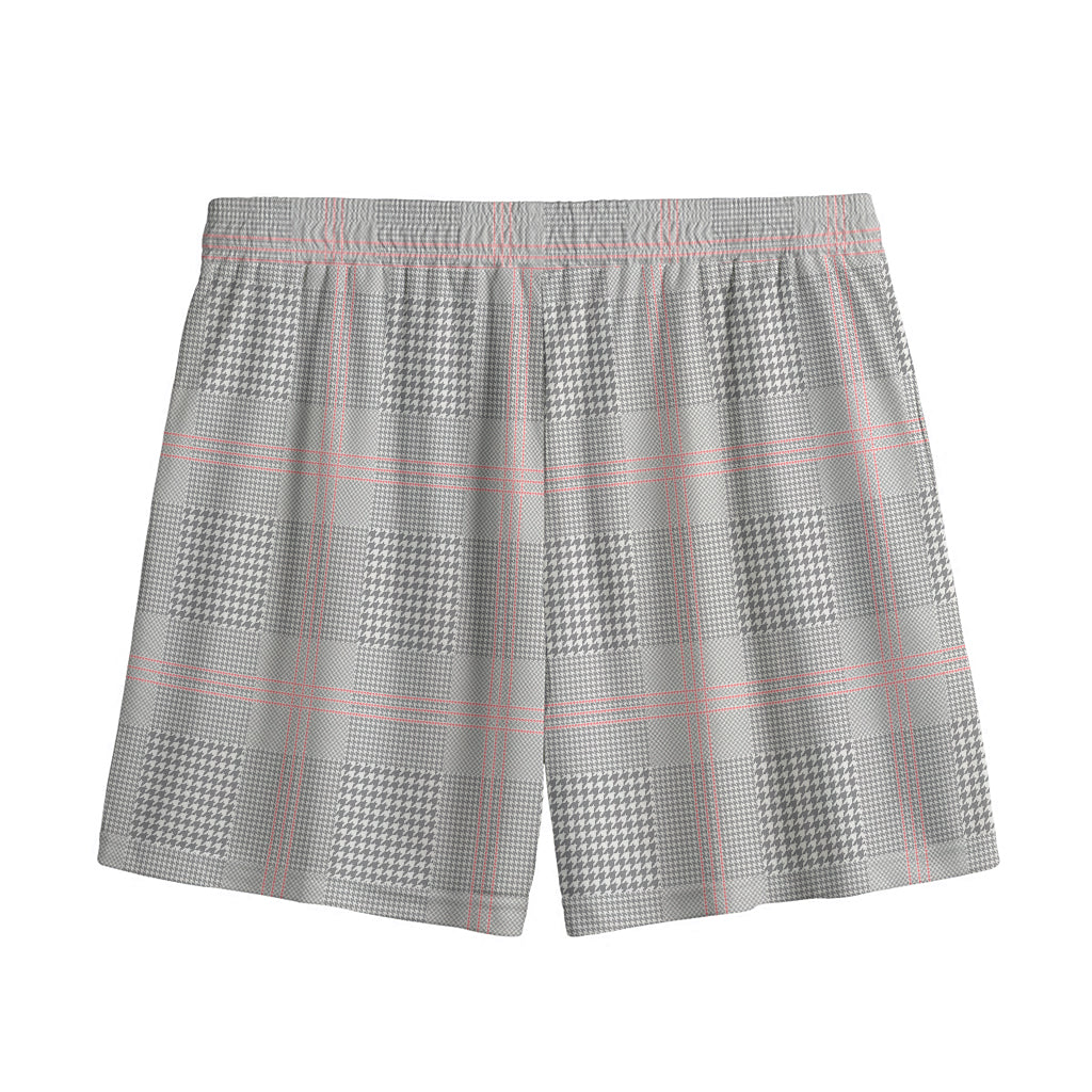 Grey Prince of Wales Check Print Mesh Shorts
