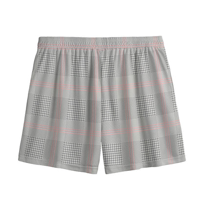 Grey Prince of Wales Check Print Mesh Shorts