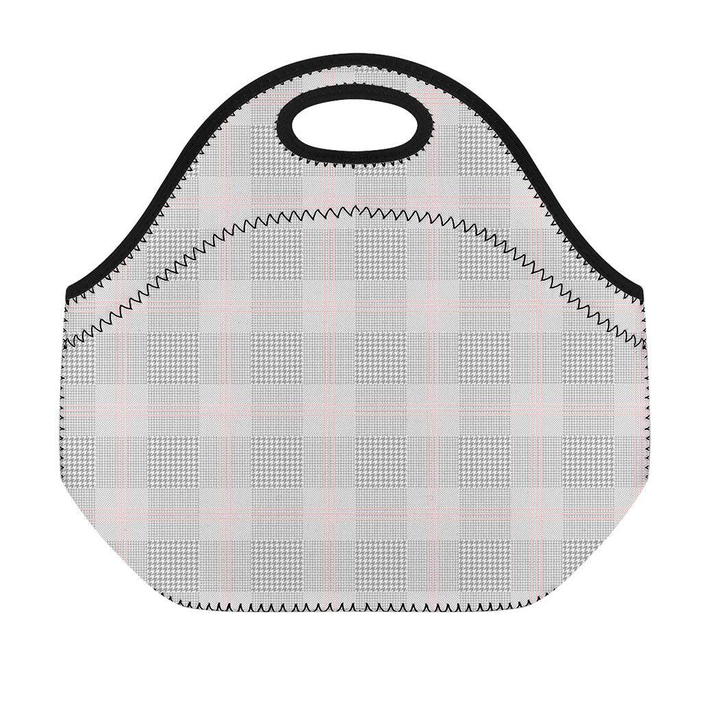 Grey Prince of Wales Check Print Neoprene Lunch Bag