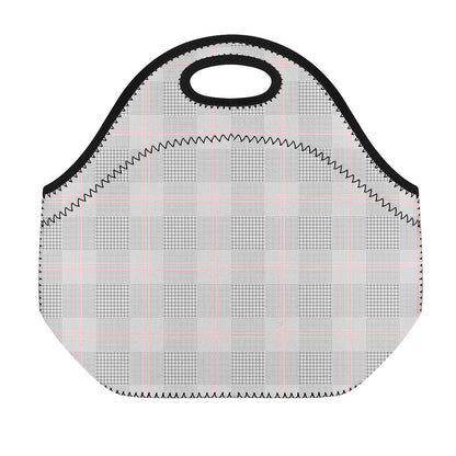 Grey Prince of Wales Check Print Neoprene Lunch Bag