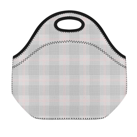 Grey Prince of Wales Check Print Neoprene Lunch Bag