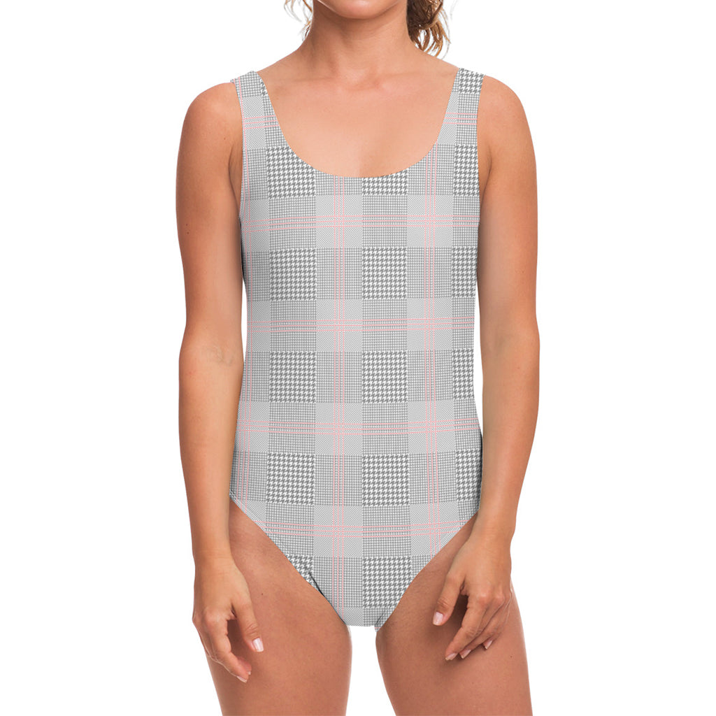 Grey Prince of Wales Check Print One Piece Swimsuit