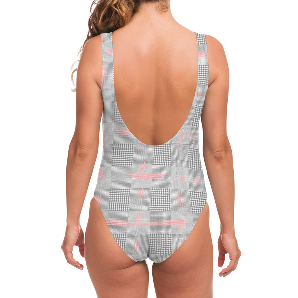 Grey Prince of Wales Check Print One Piece Swimsuit