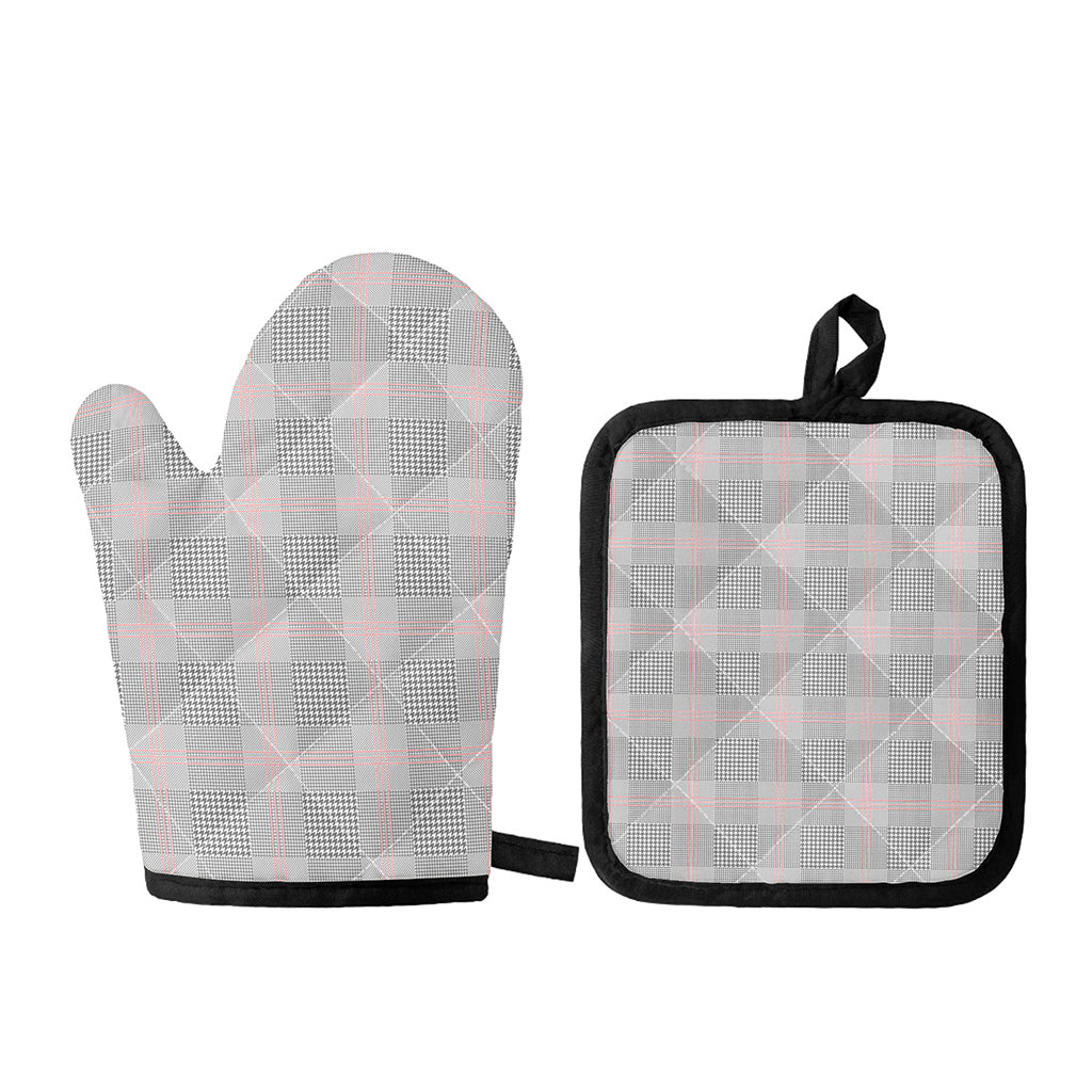 Grey Prince of Wales Check Print Oven Mitt And Pot Holder Set