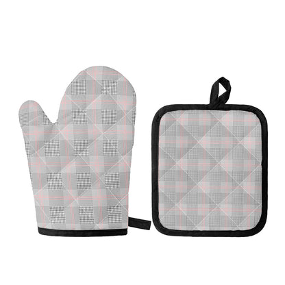 Grey Prince of Wales Check Print Oven Mitt And Pot Holder Set