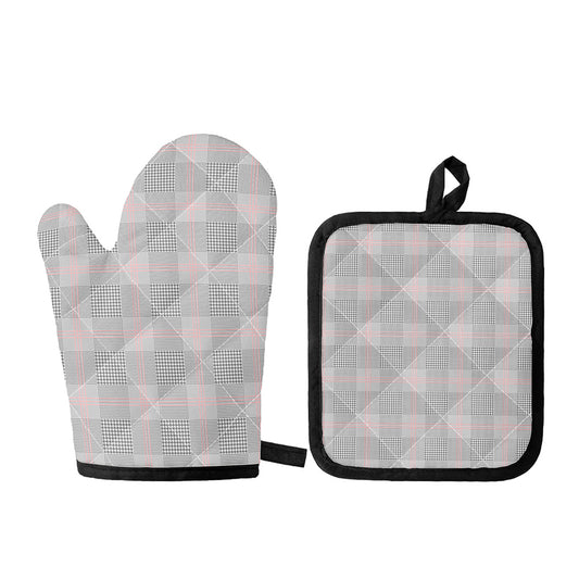 Grey Prince of Wales Check Print Oven Mitt And Pot Holder Set