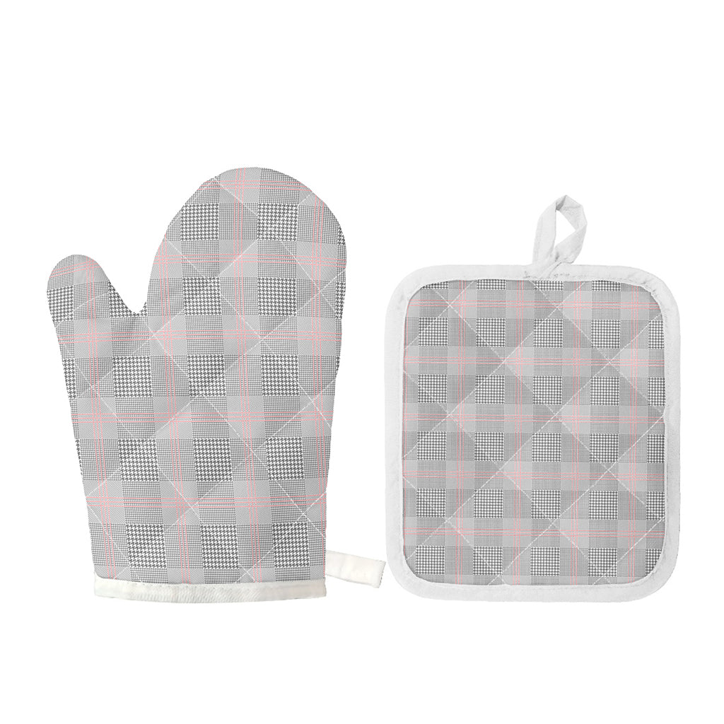 Grey Prince of Wales Check Print Oven Mitt And Pot Holder Set