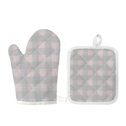 Grey Prince of Wales Check Print Oven Mitt And Pot Holder Set