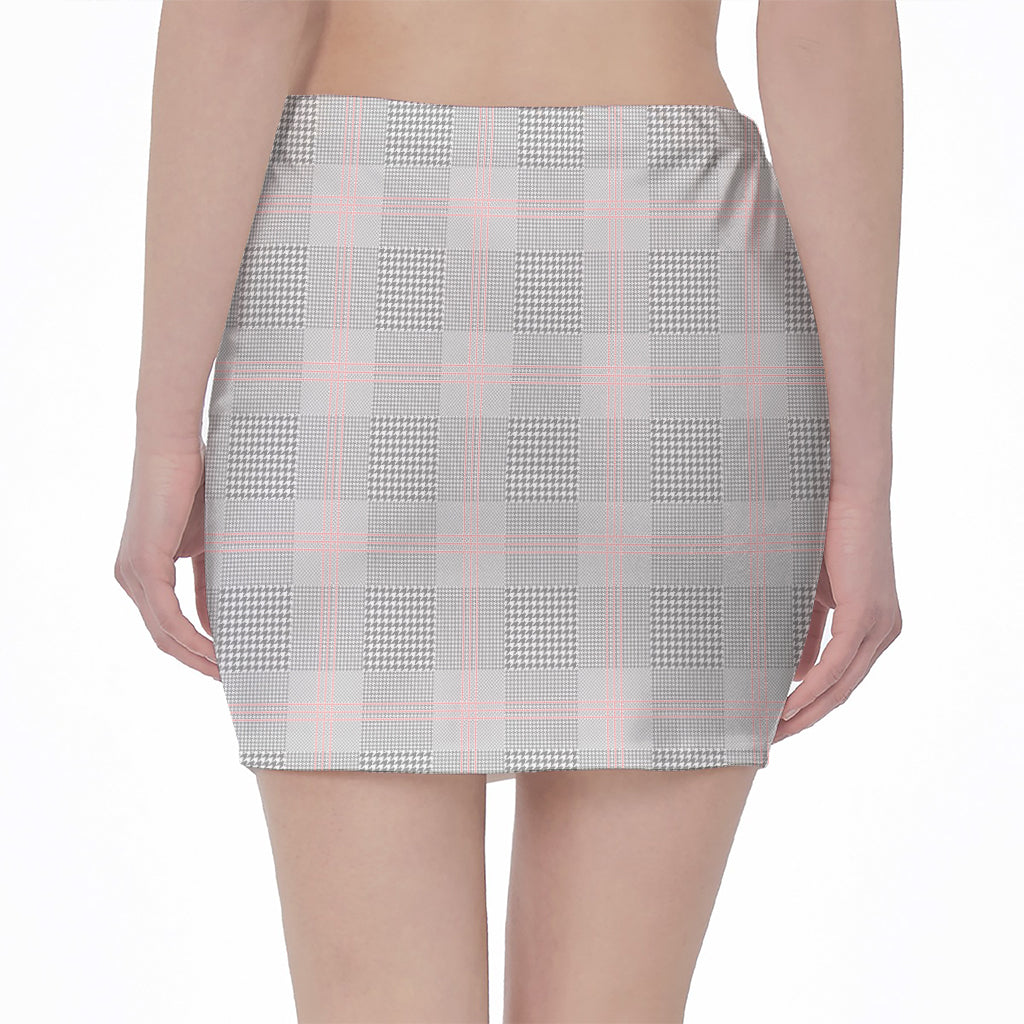 Grey Prince of Wales Check Print Pencil Mini Skirt