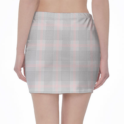 Grey Prince of Wales Check Print Pencil Mini Skirt