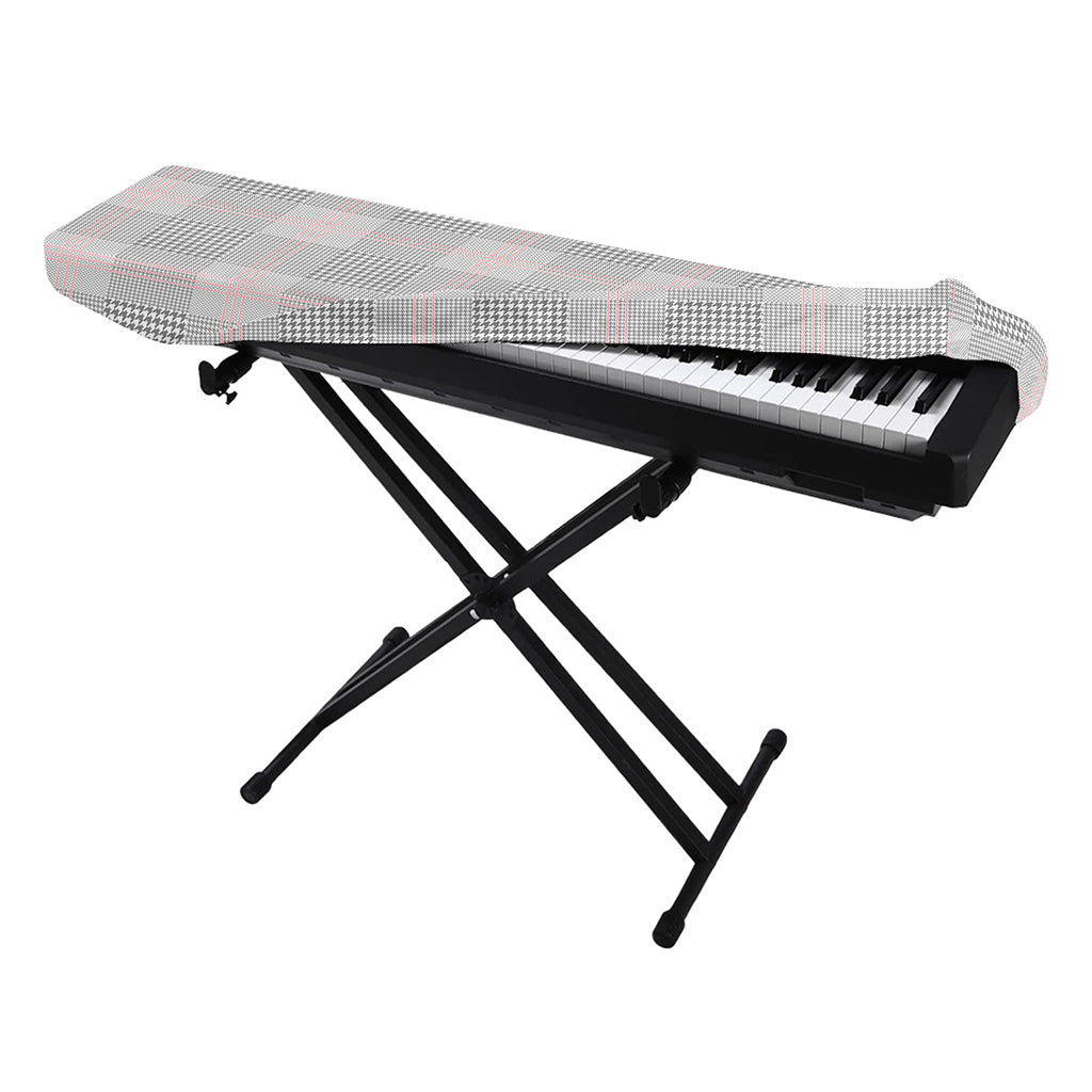 Grey Prince of Wales Check Print Piano Keyboard Cover